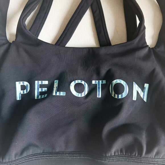 Peloton Black Blue Spellout Sports Cycling Gym  Bra Top S - Picture 2 of 4